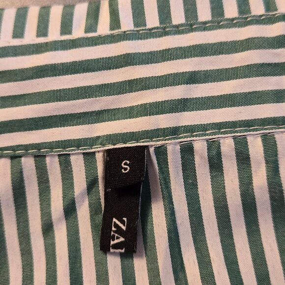 Zara green white Striped button-down shirt Small - Picture 9 of 9